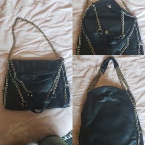Vegan leather handbag with chain detail
